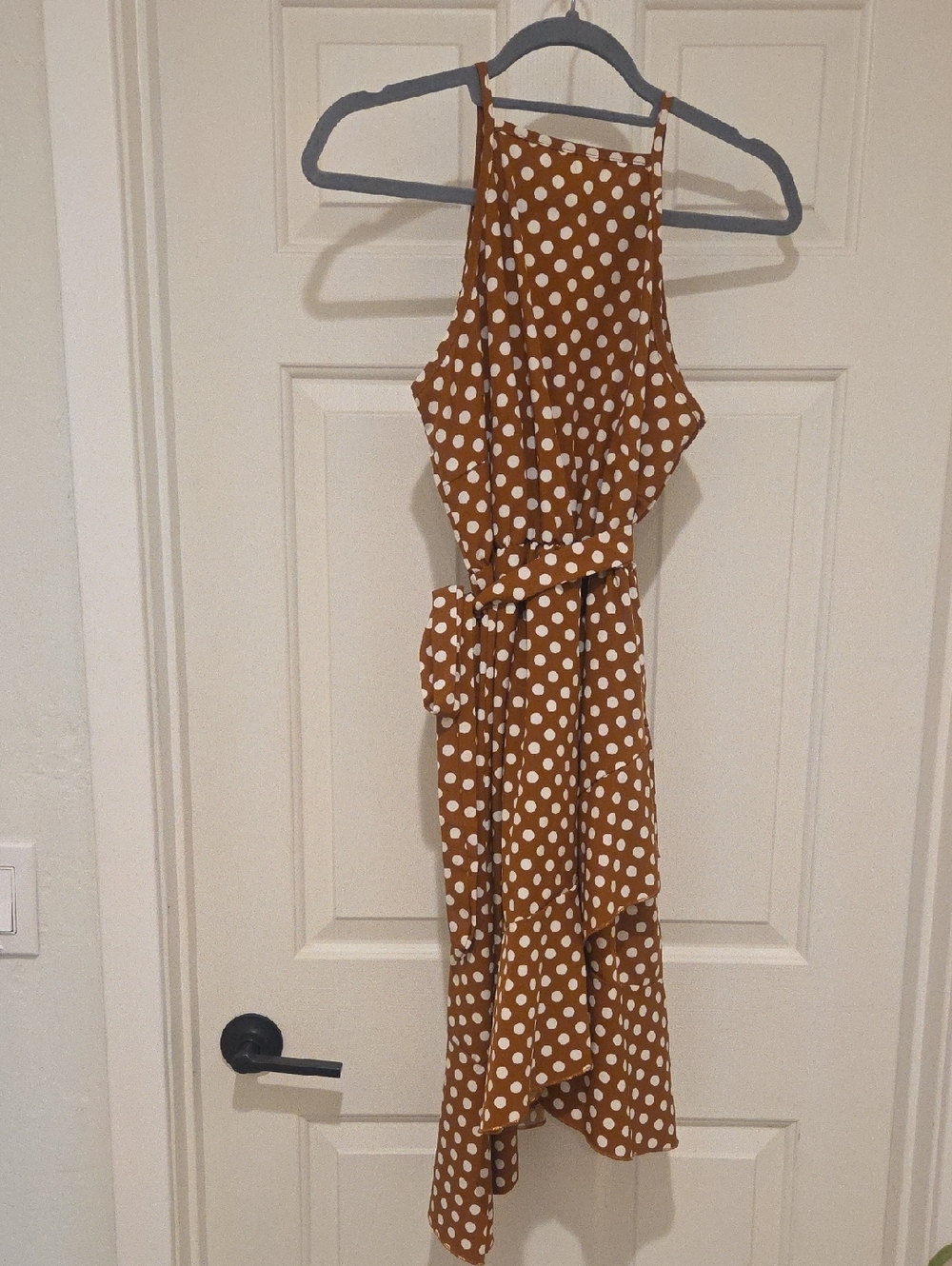 Polka Dot Rust Brown Halter Midi Dress